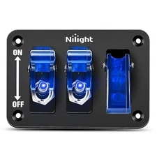 3 Gang Toggle Switch 12V Rocker Switch Panel with LED Light and Blue 3 Gang