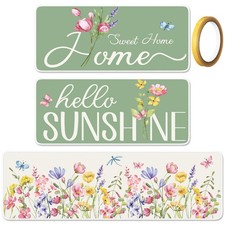 Dunzy 3 Pcs Spring Floral Kitchen Rugs and Mats Set Green Flower Kitchen Floo...