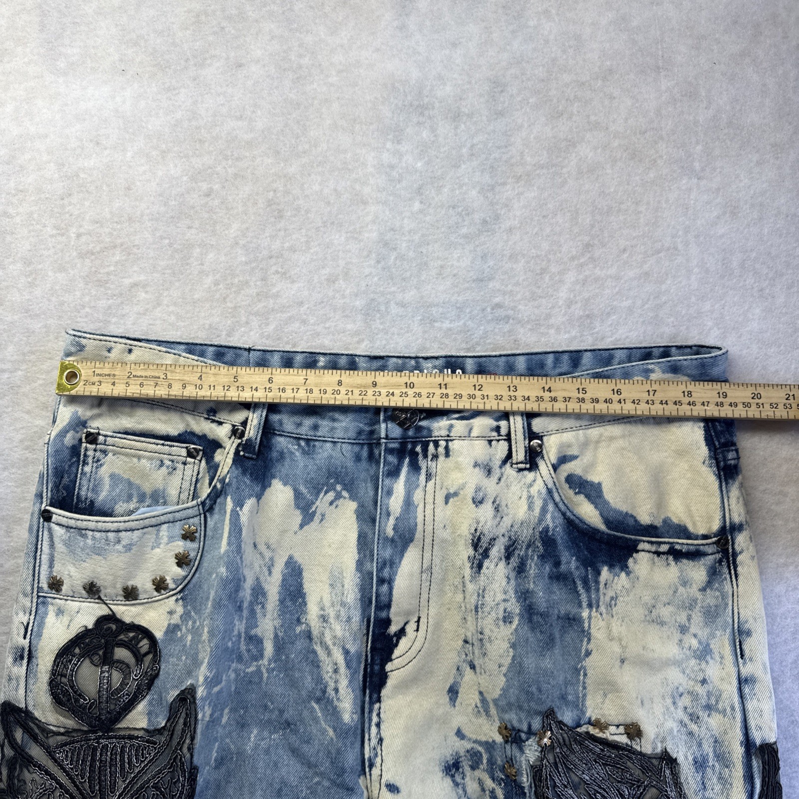 Imperious Distressed Patchwork Denim Embroidered … - image 14