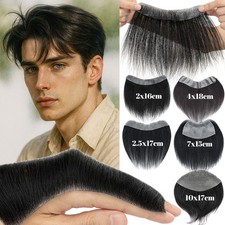 100 Virgin Human Hair Men Front Receding Hairline PU Toupee Hairpiece-More Size