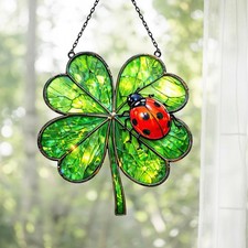 Four Leaf Clover Suncatcher with Ladybug, Lucky Window Hanging, Irish Shamrock