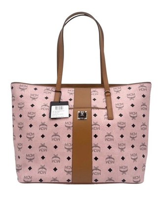 #ad #ad MCM New With Tags Anya Zip Medium Tote Pink Cognac Leather Logo $780 Retail $425.00