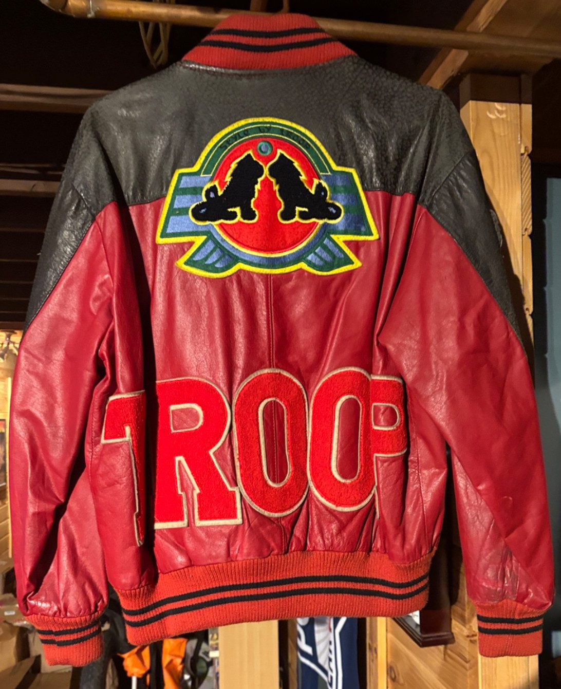 WORLD OF TROOP VINTAGE LEATHER JACKET LARGE TROOP LETTERING ON BACK MEDIUM CLEAN image 2