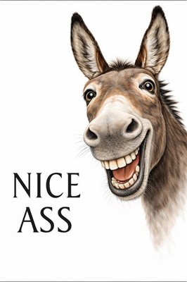 Funny Donkey Laughing Bathroom Wall Art Toilet Humor NICE ASS Gift Poster Canvas