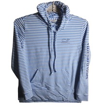Vineyard Vines Striped Cowl Neck Hoodie Pullover Whale Logo Blue White XS