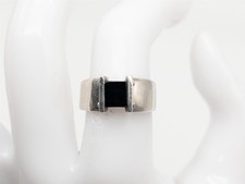 Vintage 200 1ct Black Onyx Sterling Silver 7mm Band Ring