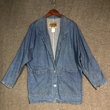 Vintage MATCH Denim Blazer Womens M Blue Jean Jacket Oversized USA 90s Grunge