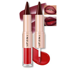Lip Liner Gloss Lip Combo Set, 2 in 1 Lip Duo Dark Red Lip Liner Lipstick Glossy