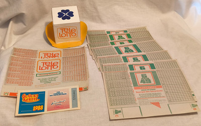 DDR Werbung 9 Tipscheine-Tele Lotto -6 aus 49 ,Partyhut, Glücksrakete 1988