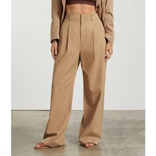 EVERLANE The Way High Drape Trouser Pant Baggy Wide Leg Tan 14 Short