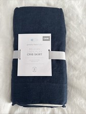Pottery Barn Baby Belgian Flax Linen Crib Skirt Navy Blue 16" DROP 9923J