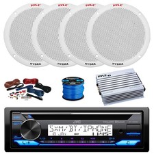 JVC Marine BT CD Stereo Receiver, Amp w/Kit, 4X 6.5" 400W White Speakers,Wire