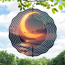 3D Metal Hanging Wind Spinners with Concentric Wave Patterns - Serene Seascape