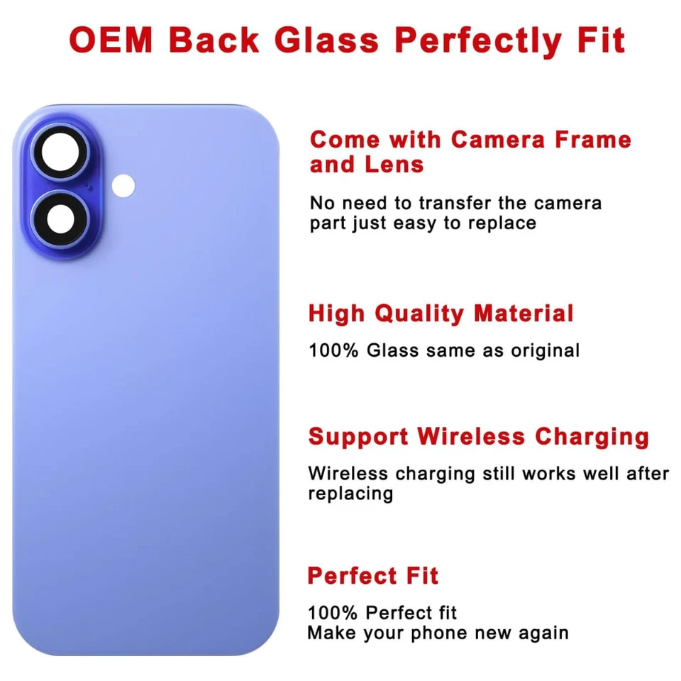 Back Glass replacement With Magnet Camera Len Lot for iPhone 16/Plus/16 Pro Max - Image 4 of 4