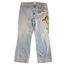 Vintage Z Cavaricci Jeans Embroidered Embellished Flowers light wash Sz 14