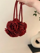 Red Satin Rosette Mini Bag Unique Coquette Bridesmaid Evening Handbag