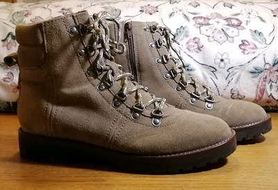 Khaki Beige Leather Suede M&S Hiking Walking Boots UK