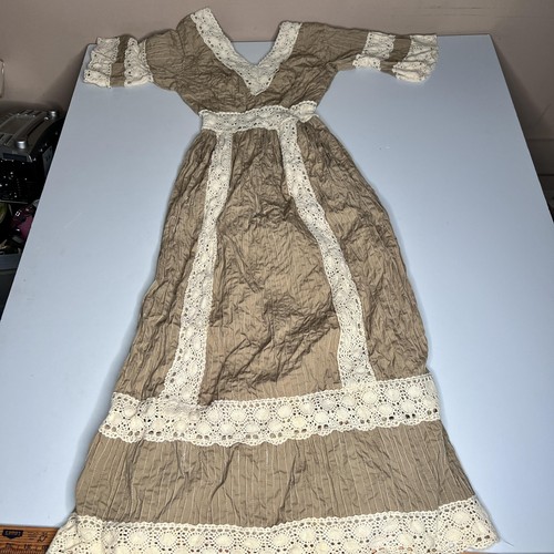 Vintage Dress Womens Small Beige Crochet Lace Maxi Prairie Boho V Neck 70s, Size S, $67.5 - Photo 7