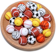 36Pcs Silicone Beads for Keychain Making 15Mm Sports Focal Beads  15Mm Silicone