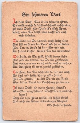 Vintage German Poem Postcard 'Ein schweres Wort' by Elsa Neuhof v. Hadeln