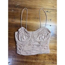 Zara Ruched Mesh Corset Top Womens Small Nude Smocked Back Underwire Small Crop