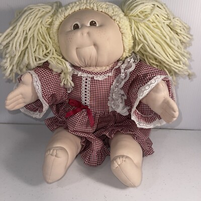 Cabbage Patch Soft Body Xavier Great Cond . Blonde Red Plaid Dress Brown Eyes