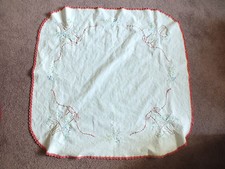 Collectible Embroidered Crocheted Trim Tablecloth 32 x 33