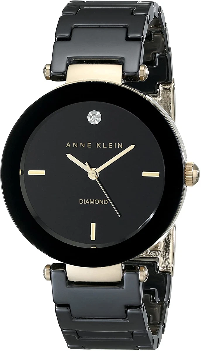 Anne klein women's black round ceramic diamond watch sale