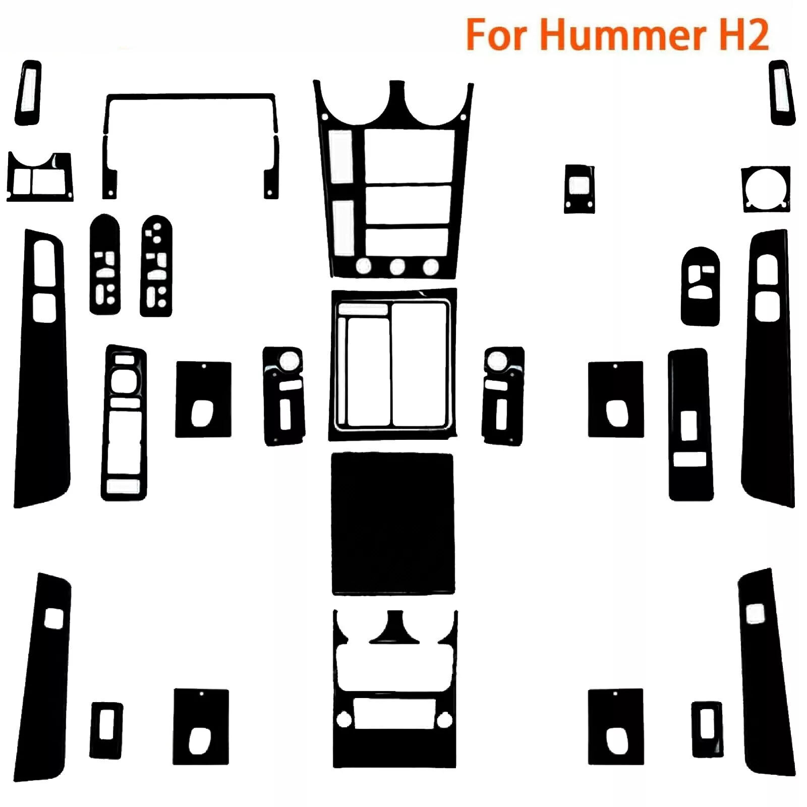 40Pcs Glossy Piano Black Kits Full Accessories Interior Trim For Hummer H2 03-07