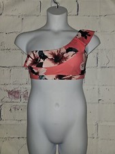 Ruffle One Shoulder Swimsuit Bikini Top Large Multicolor Floral Lined Padded