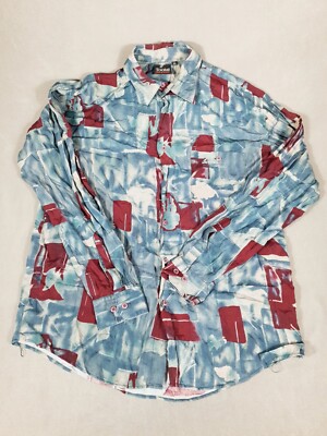 Vintage Tootal Shirt Herren mittelgroß blau rot abstrakt 90er 80er Retro Wolken Himmel