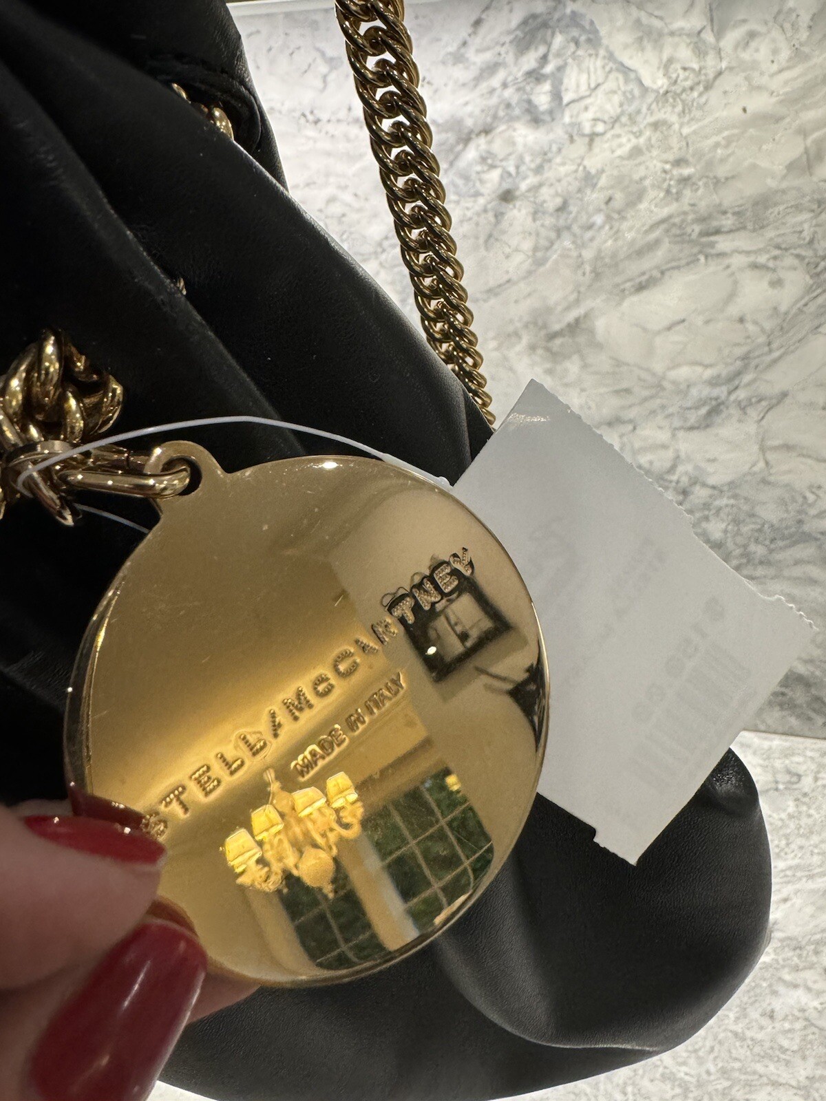 New 2 Way Stella Mccartney Black Leather Handbag Backpack Gold Hardware Keychain image 4