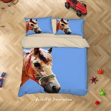 3D Horse Blue Quilt Cover Set Duvet Cover Bedding Pillowcases