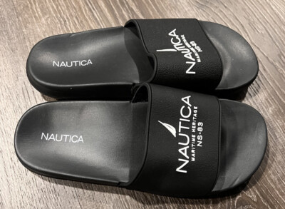 NAUTICA Black White Maritime Heritage NS-83 Logo Slide Mens Sandal