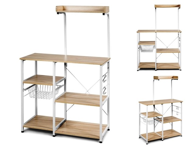 Bakers Rack Kitchen Hutch Large Farmhouse Industrial Storage Shelf Metal Wood For Sale Online Ebay