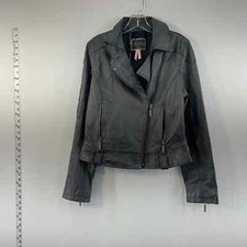 Lipsy London Black Leather Full Zip Cafe Moto Biker Jacket Womens Size 14
