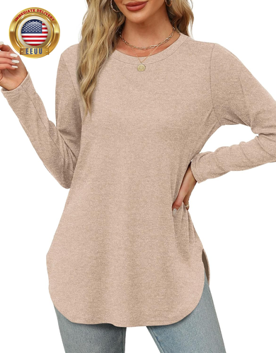 Comfy Long Sleeve Tunic Top For Women - Loose Fit, Side Split, Perfect With Leggings (Pink, X-Large) - View #7