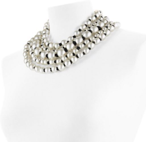 CHANEL Necklace CC logo 2016 20 28 inch Pearl Ribbon 5 Rows White Black gyuh
