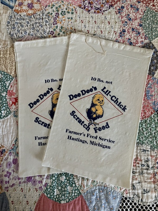 Lot of 2 REPRODUCTION Chicken Logo Feedsacks Feed Sack Chick