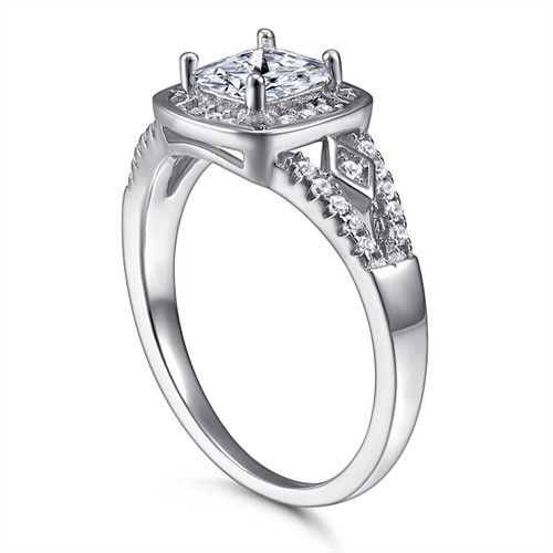 Classic Women Wedding Ring 925 Silver 0.8ct 5x5mm Square Shape Clear Stone - Picture 3 of 5