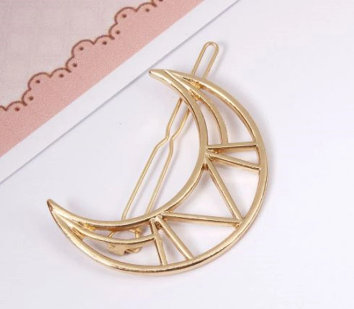 Women lady Girl BOHO Gold Moon hair head Clip Brooch Cuff hairpiece accessory