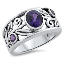 GENUINE AMETHYST 925 STERLING SILVER ANTIQUE STYLE FILIGREE RING      868z