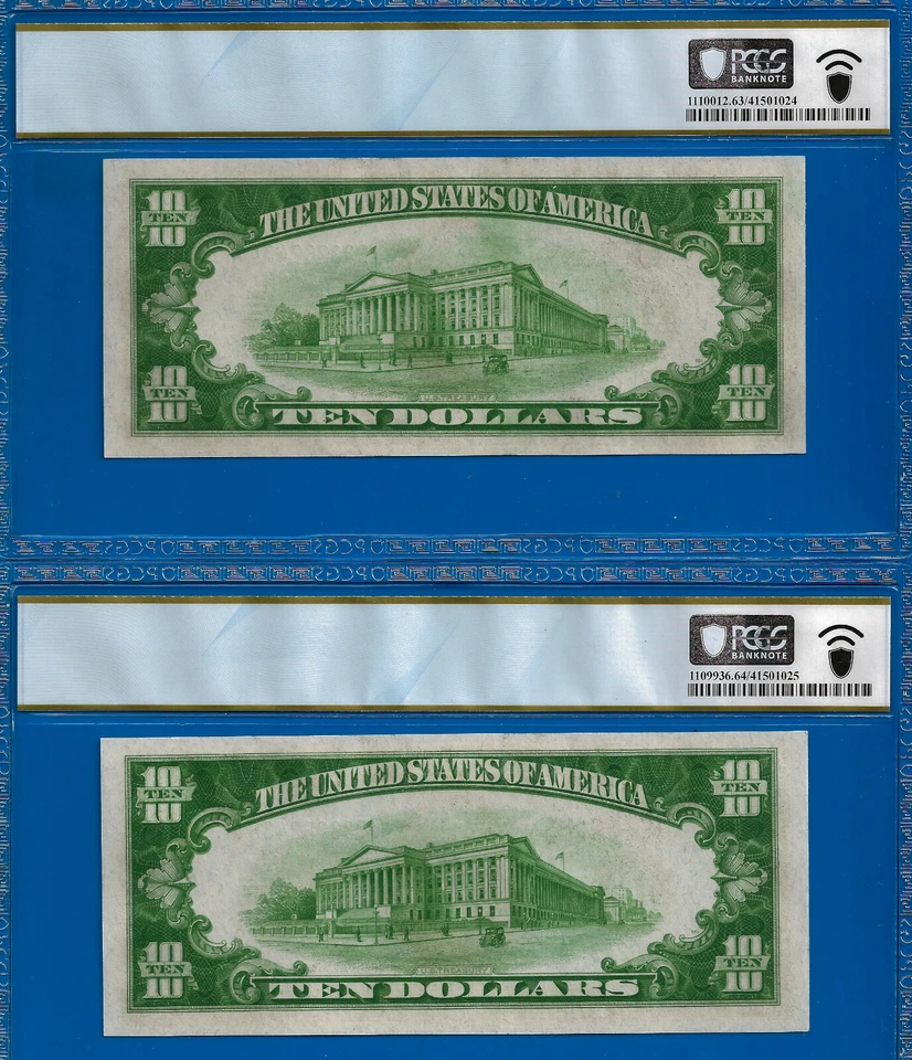 1934 1934A $10 Philadelphia FRN PCGS 63PPQ Rev Changeover Fr 2006-Cm Fr 2005-C - Image 2 of 2