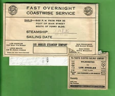 1935 LOS ANGELES STEAMSHIP COMPANY LABEL RECEIPT W/POSTCARD ATTACHED