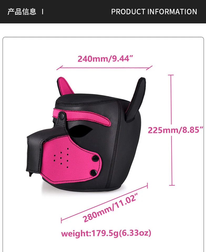 Padded Latex Rubber Role Play Dog Mask Puppy Cosplay Full Head for Couples Sexto - Image 2 of 4