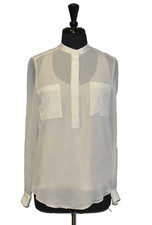 A5 3.1 PHILLIP LIM White Silk Patch Pockets Long Sleeve Blouse With Tank Sz 4
