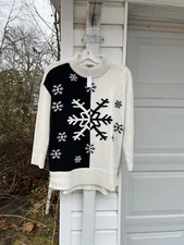NWT T By Talbots Gorgeous Cream Black Snowflakes Pattern Long Sleeve Sweater 3X