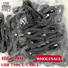 1-100 LOT 10Ft USB to Type-C Cable Braided Fast Charger Charging Data Sync Cord