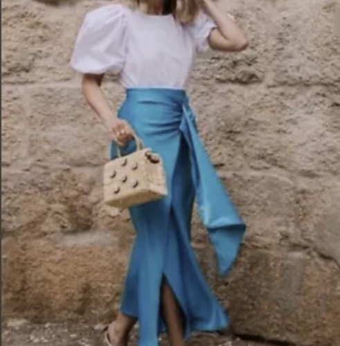 ZARA MIDI SATIN SKIRT WITH KNOT WRAP 