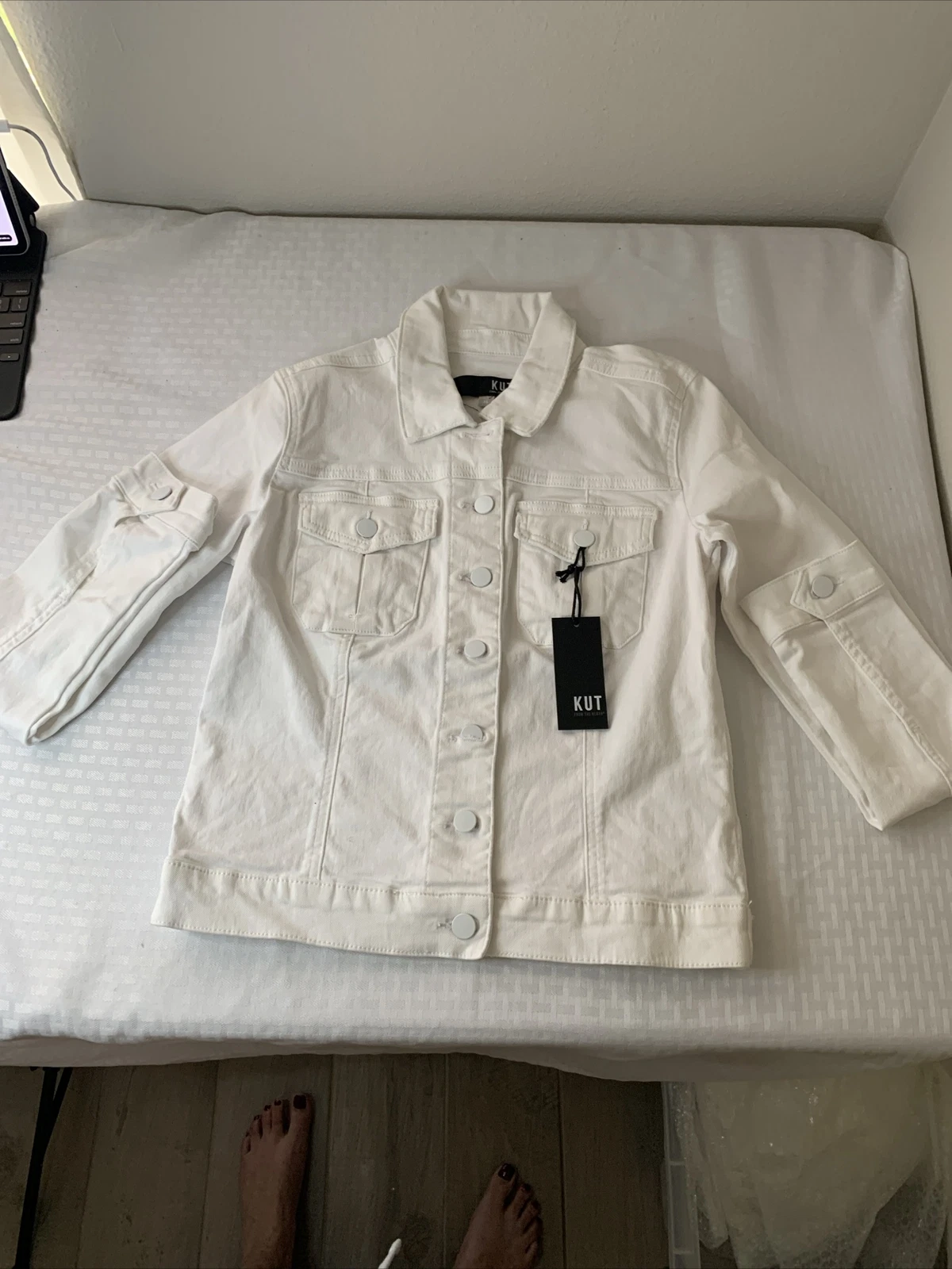 Kut from the Kloth Optic White Amelia Jacket White Denim Size XS